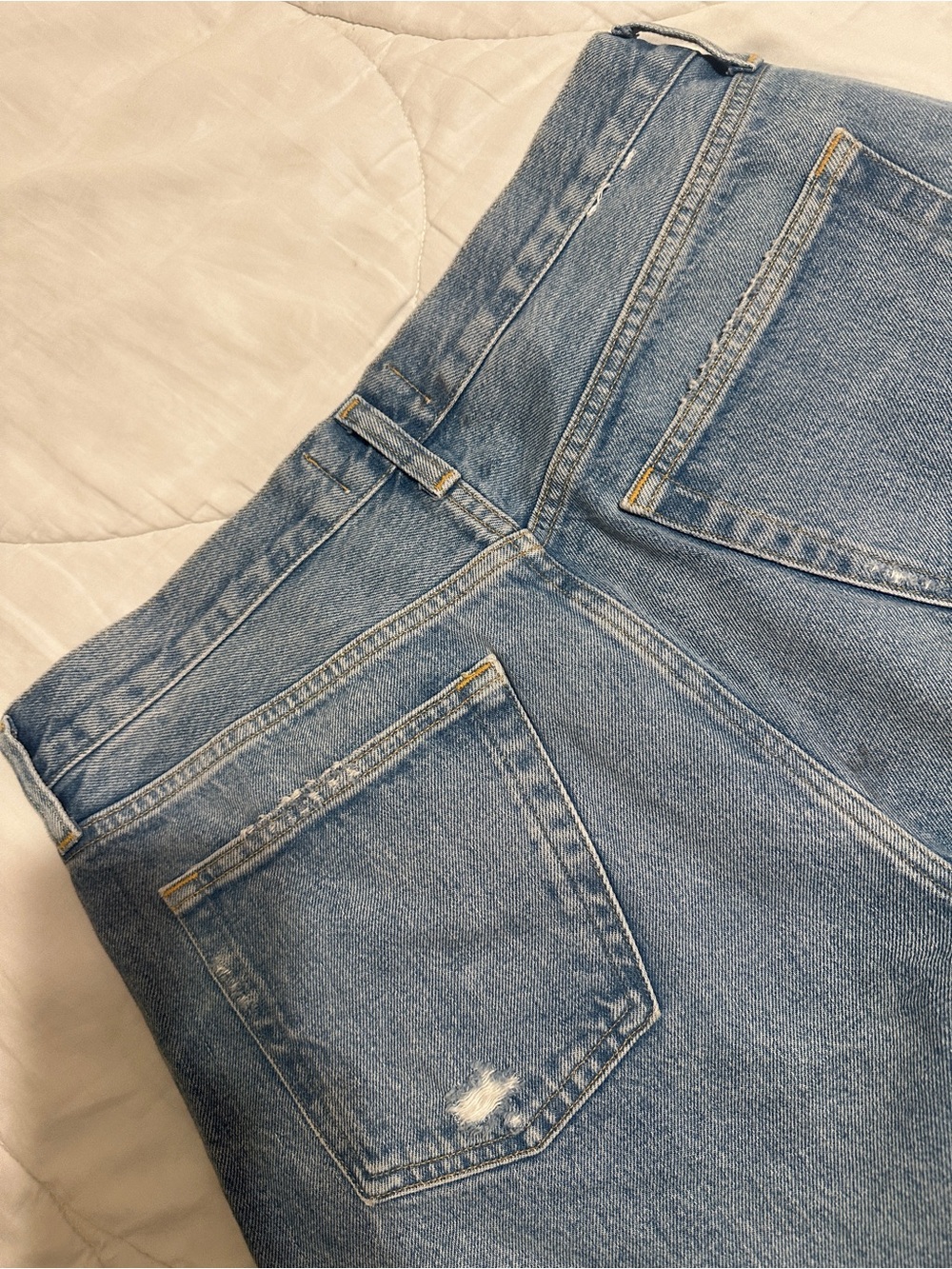 Agolde Light Wash High-Rise Frayed Denim Shorts - Picture 3 of 5